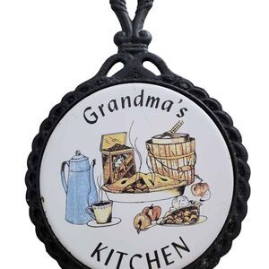 Vintage Cast Iron and Tile Trivet Grandma's Kitchen READ